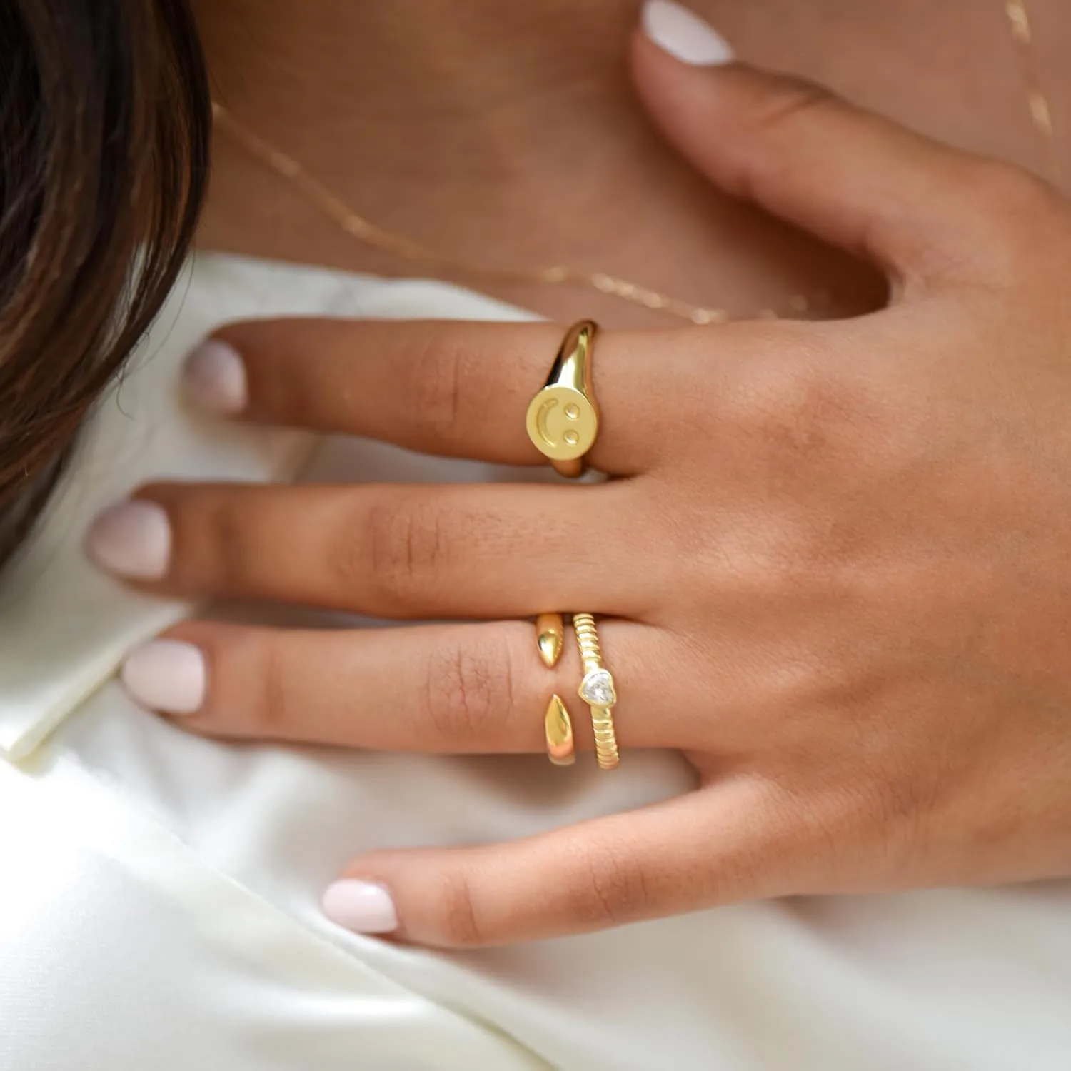 18K Gold Plated Sterling Silver Stackable Open Claw Ring Ajustable Wrap Ring | Cuff Stacking Rings