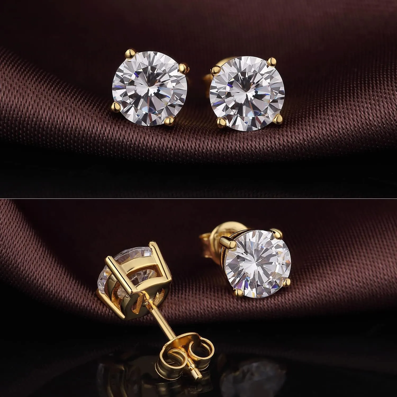 18K White Gold Plated Sparkling Simulated Diamond Studs Earrings s925 Sterling Silver Hypoallergenic Earring for Women Men 4mm-8mm