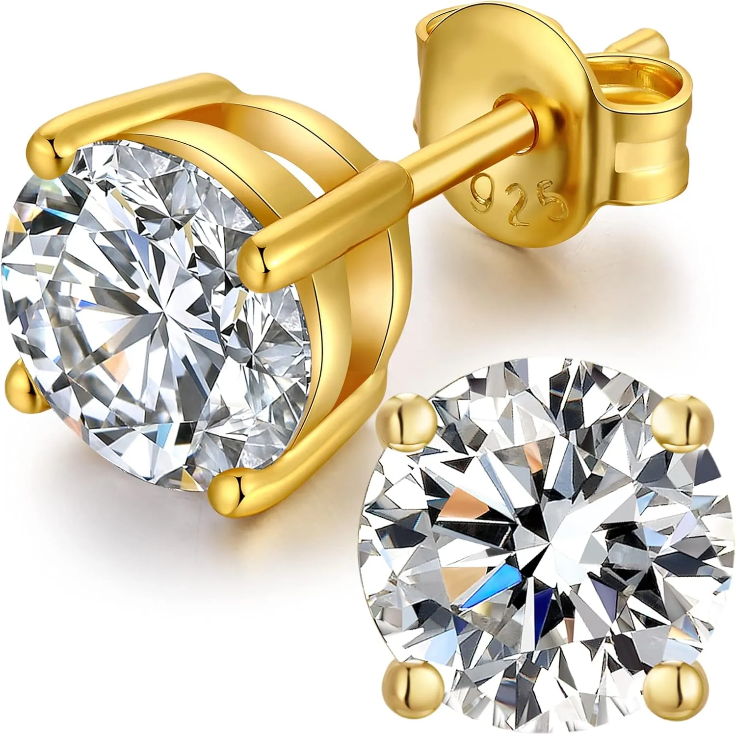 18K White Gold Plated Sparkling Simulated Diamond Studs Earrings s925 Sterling Silver Hypoallergenic Earring for Women Men 4mm-8mm