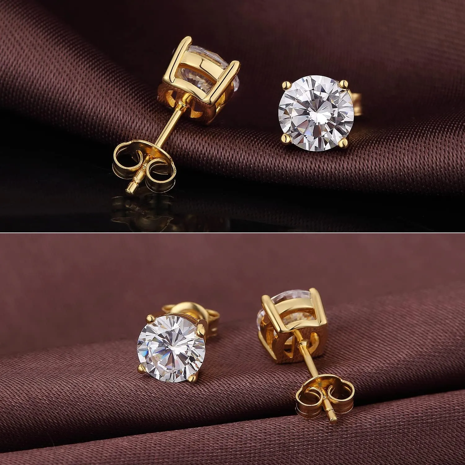 18K White Gold Plated Sparkling Simulated Diamond Studs Earrings s925 Sterling Silver Hypoallergenic Earring for Women Men 4mm-8mm