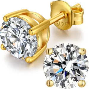 18K White Gold Plated Sparkling Simulated Diamond Studs Earrings s925 Sterling Silver Hypoallergenic Earring for Women Men 4mm-8mm