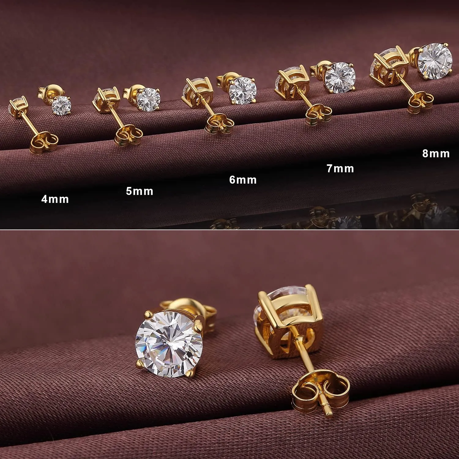 18K White Gold Plated Sparkling Simulated Diamond Studs Earrings s925 Sterling Silver Hypoallergenic Earring for Women Men 4mm-8mm