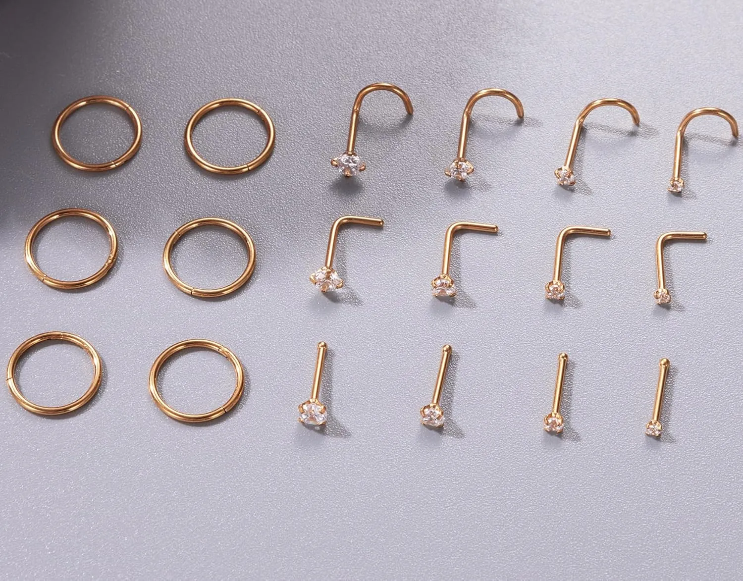 18PCS 20G 316L Stainless Steel Nose Rings for Women Men Clicker Hinged Nose Rings Hoops CZ Nose Studs Nose Piercing Jewelry