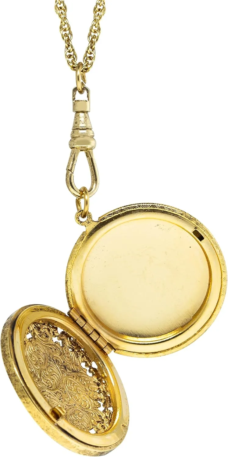 1928 Jewelry Classic Cameo Round Filigree Picture Locket Pendant Necklace For Women 30", Ladies Vintage Style Photo Keepsake, Made In USA