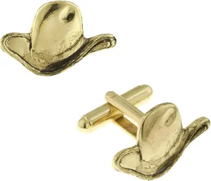 1928 Jewelry Mens Cowboy Western Hat Cufflinks, Sombrero De Vaquero, Tuxedo Shirts, Bussiness Attire, Groom and Groomsmen, 14K Gold Dipped