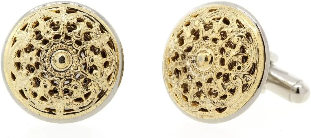 1928 Jewelry Vintage Style Two Tone Round Filigree Cufflinks