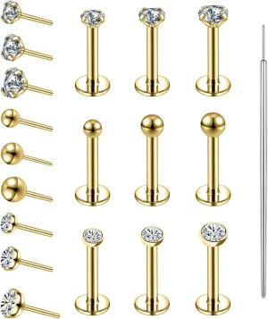19pcs Nose Rings Studs, 20/18G 316L Surgical Stainless Steel Lip Rings Labret Jewelry Cartilage Tragus Helix Earrings Monroe Medusa Piercing Jewelry for Women Men