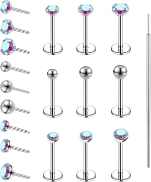 19pcs Nose Rings Studs, 20/18G 316L Surgical Stainless Steel Lip Rings Labret Jewelry Cartilage Tragus Helix Earrings Monroe Medusa Piercing Jewelry for Women Men