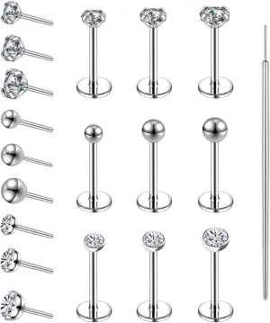 19pcs Nose Rings Studs, 20/18G 316L Surgical Stainless Steel Lip Rings Labret Jewelry Cartilage Tragus Helix Earrings Monroe Medusa Piercing Jewelry for Women Men