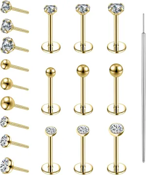 19pcs Nose Rings Studs, 20/18G 316L Surgical Stainless Steel Lip Rings Labret Jewelry Cartilage Tragus Helix Earrings Monroe Medusa Piercing Jewelry for Women Men