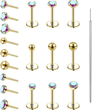 19pcs Nose Rings Studs, 20/18G 316L Surgical Stainless Steel Lip Rings Labret Jewelry Cartilage Tragus Helix Earrings Monroe Medusa Piercing Jewelry for Women Men
