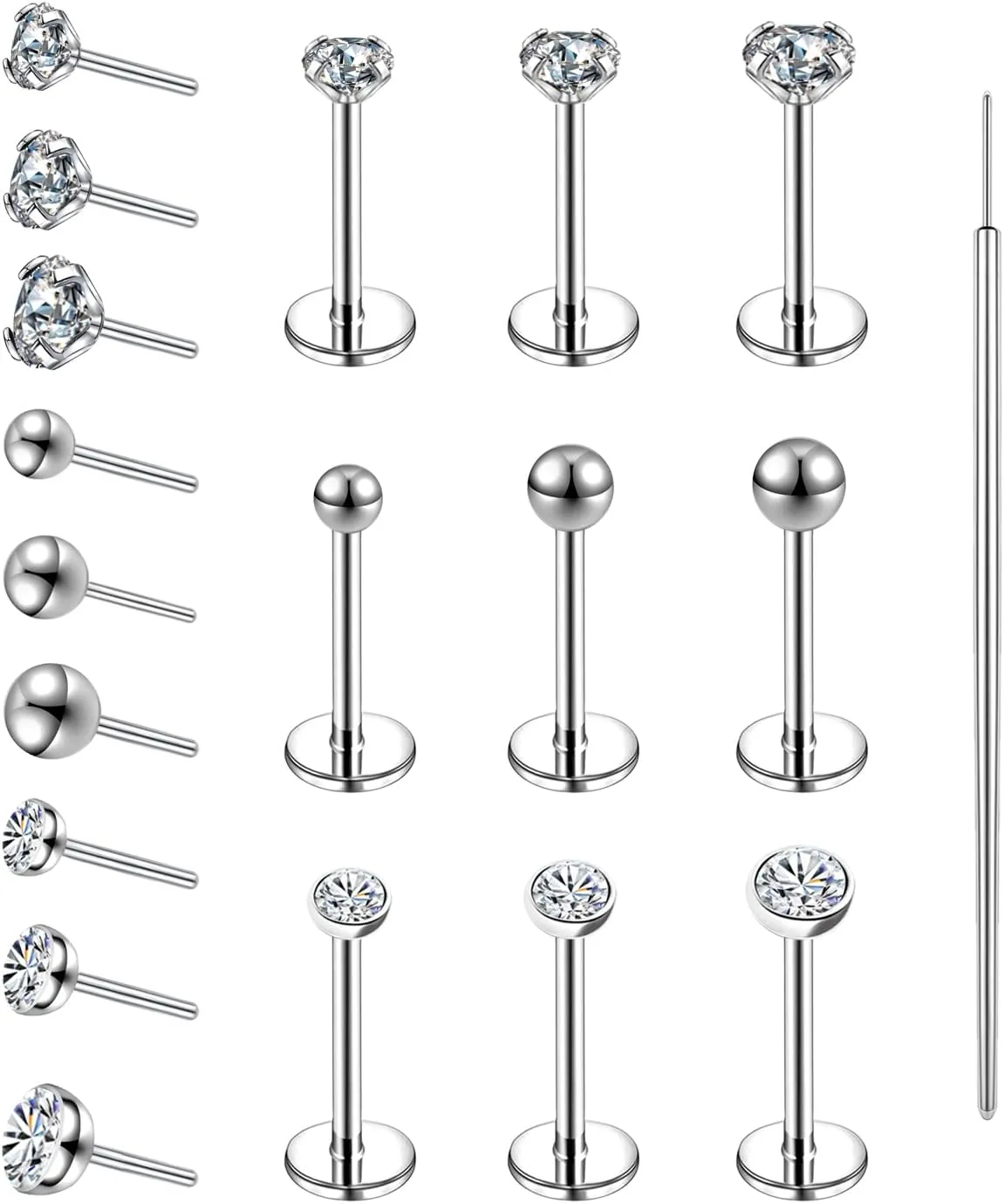 19pcs Nose Rings Studs, 20/18G 316L Surgical Stainless Steel Lip Rings Labret Jewelry Cartilage Tragus Helix Earrings Monroe Medusa Piercing Jewelry for Women Men