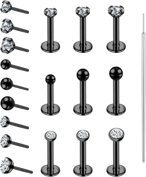 19pcs Nose Rings Studs, 20/18G 316L Surgical Stainless Steel Lip Rings Labret Jewelry Cartilage Tragus Helix Earrings Monroe Medusa Piercing Jewelry for Women Men
