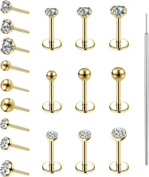 19pcs Nose Rings Studs, 20/18G 316L Surgical Stainless Steel Lip Rings Labret Jewelry Cartilage Tragus Helix Earrings Monroe Medusa Piercing Jewelry for Women Men