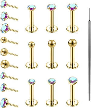 19pcs Nose Rings Studs, 20/18G 316L Surgical Stainless Steel Lip Rings Labret Jewelry Cartilage Tragus Helix Earrings Monroe Medusa Piercing Jewelry for Women Men