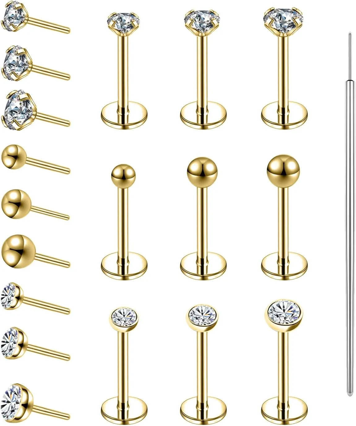 19pcs Nose Rings Studs, 20/18G 316L Surgical Stainless Steel Lip Rings Labret Jewelry Cartilage Tragus Helix Earrings Monroe Medusa Piercing Jewelry for Women Men