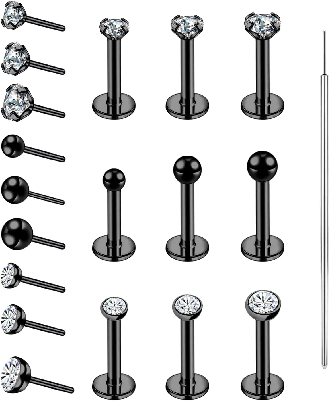 19pcs Nose Rings Studs, 20/18G 316L Surgical Stainless Steel Lip Rings Labret Jewelry Cartilage Tragus Helix Earrings Monroe Medusa Piercing Jewelry for Women Men