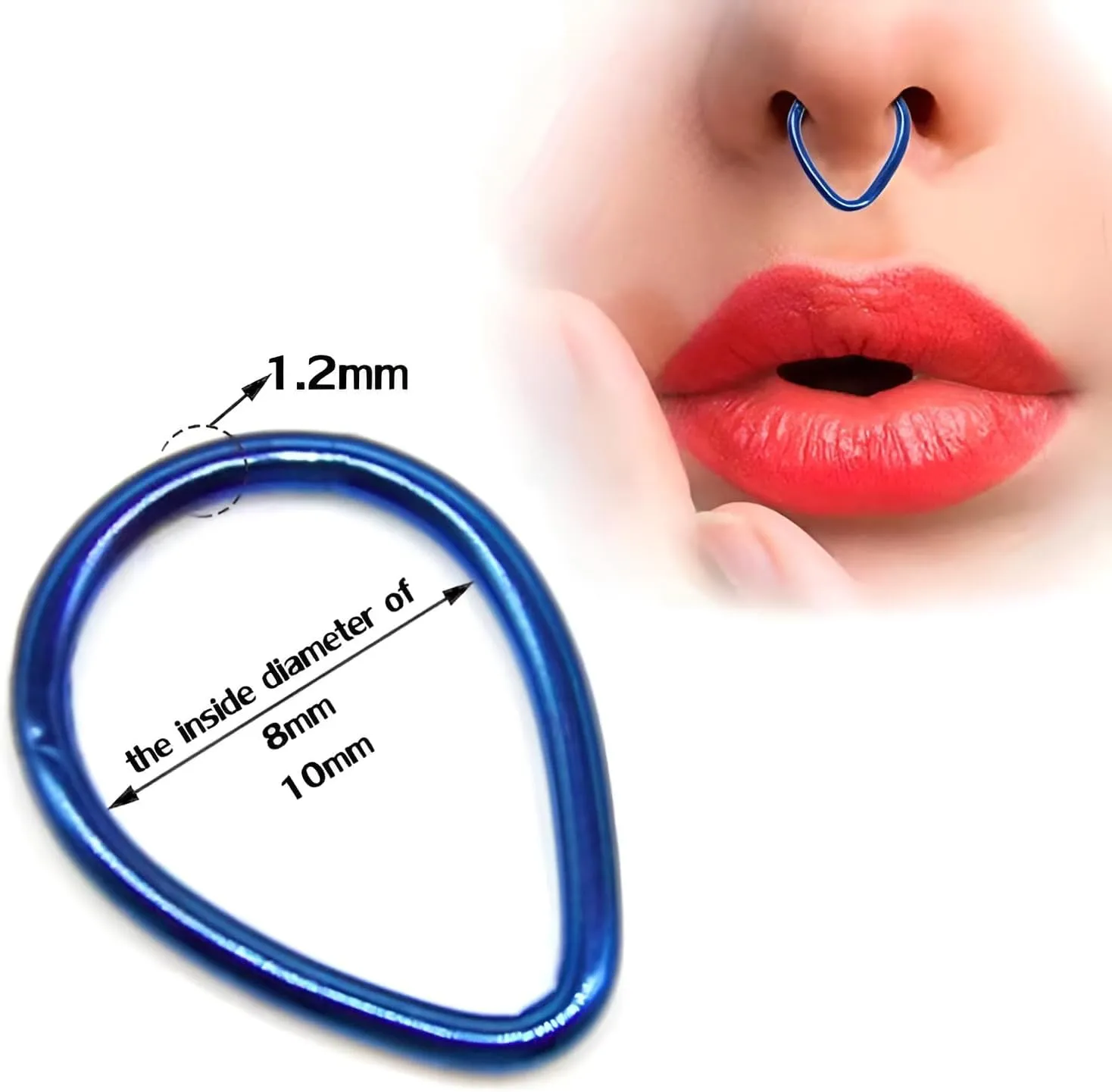 1PC 1.2mm(16g) Silver Diameter 8mm Septum Hinged Nose Hoop Tragus Orbital Cartilage Jewelry 316L Stainless Steel Hypoallergenic Earring Conch Ring Piercing Jewelry Droplet Shape
