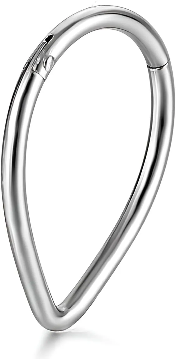 1PC 1.2mm(16g) Silver Diameter 8mm Septum Hinged Nose Hoop Tragus Orbital Cartilage Jewelry 316L Stainless Steel Hypoallergenic Earring Conch Ring Piercing Jewelry Droplet Shape