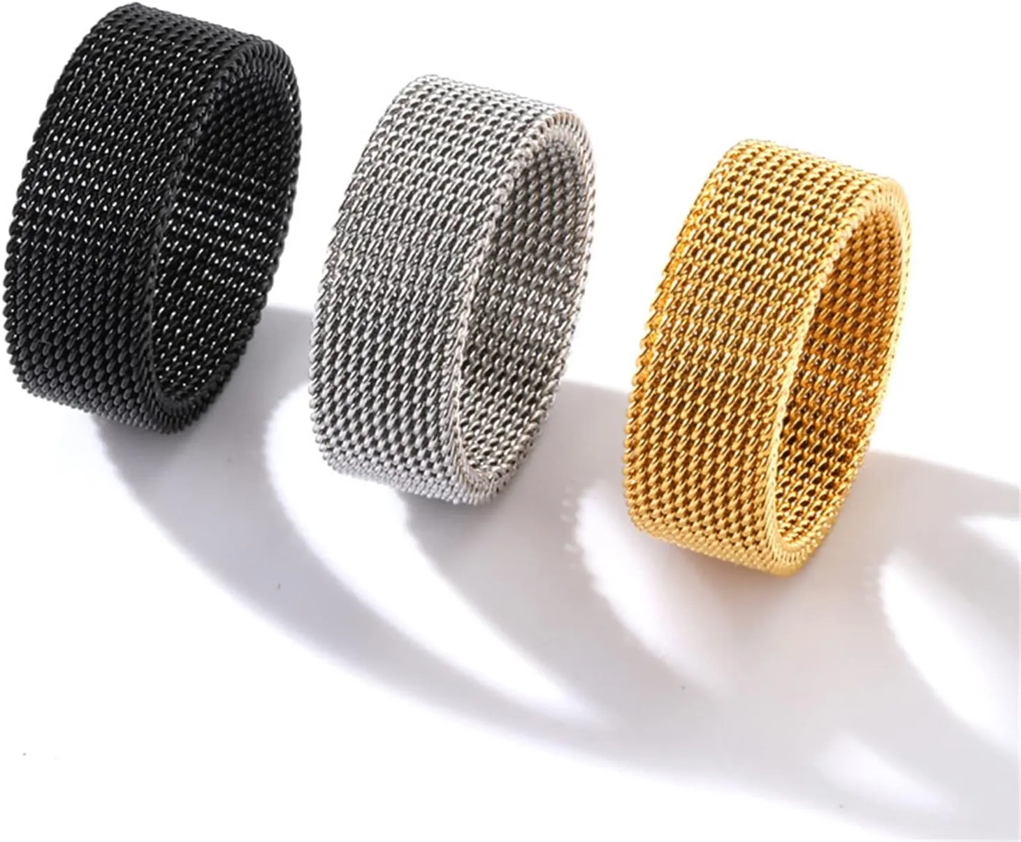 1Pc Stainless Steel 8mm Mesh Ring for Women Men.Fashion Wide Woven Mesh Ring Comfort Fit Wire Mesh Band Ring Punk Jewelry Gifts for Wife