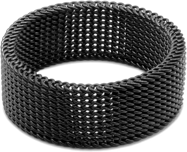 1Pc Stainless Steel 8mm Mesh Ring for Women Men.Fashion Wide Woven Mesh Ring Comfort Fit Wire Mesh Band Ring Punk Jewelry Gifts for Wife