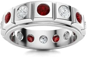 2 CT Round Shape Simulated Gemstone and White Diamond Bezel Set Wedding Engagement Band Ring in 14K White Gold Plated 925 Sterling Silver Gift for Mens