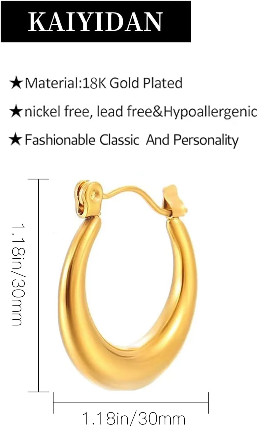 2 Pairs Gold/Silver Hoop Earrings For Women Set Trendy,14K Plated Gold Chunky Huggie Hoop Earings Pack,Oval Twisted Statement Silver Hoops,Fashion Jewelry Gift