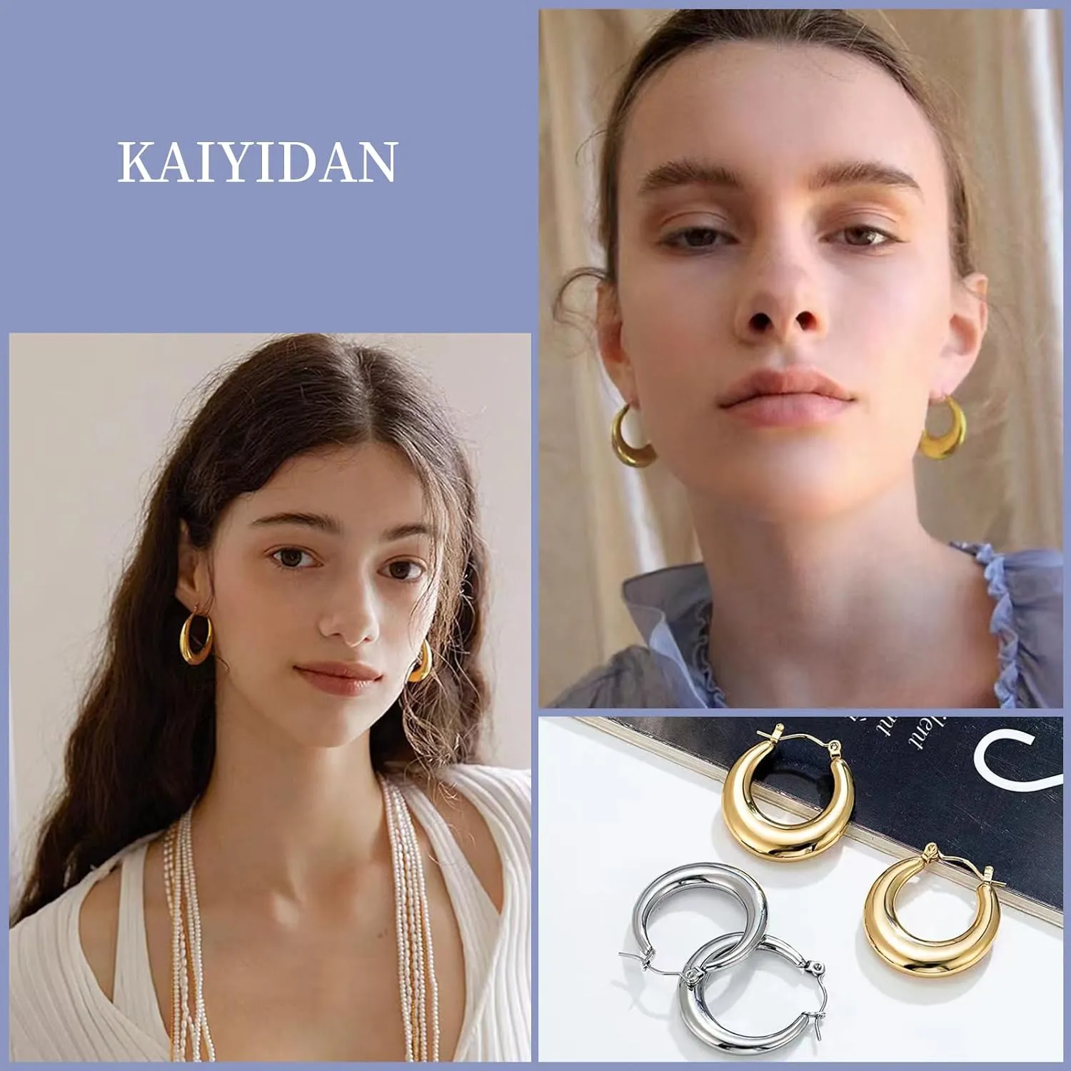 2 Pairs Gold/Silver Hoop Earrings For Women Set Trendy,14K Plated Gold Chunky Huggie Hoop Earings Pack,Oval Twisted Statement Silver Hoops,Fashion Jewelry Gift
