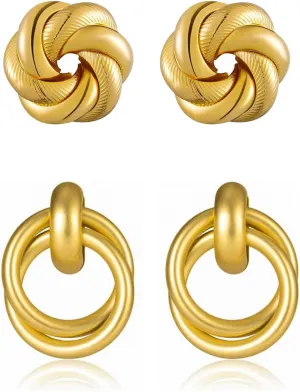2 Pairs Gold/Silver Hoop Earrings For Women Set Trendy,14K Plated Gold Chunky Huggie Hoop Earings Pack,Oval Twisted Statement Silver Hoops,Fashion Jewelry Gift