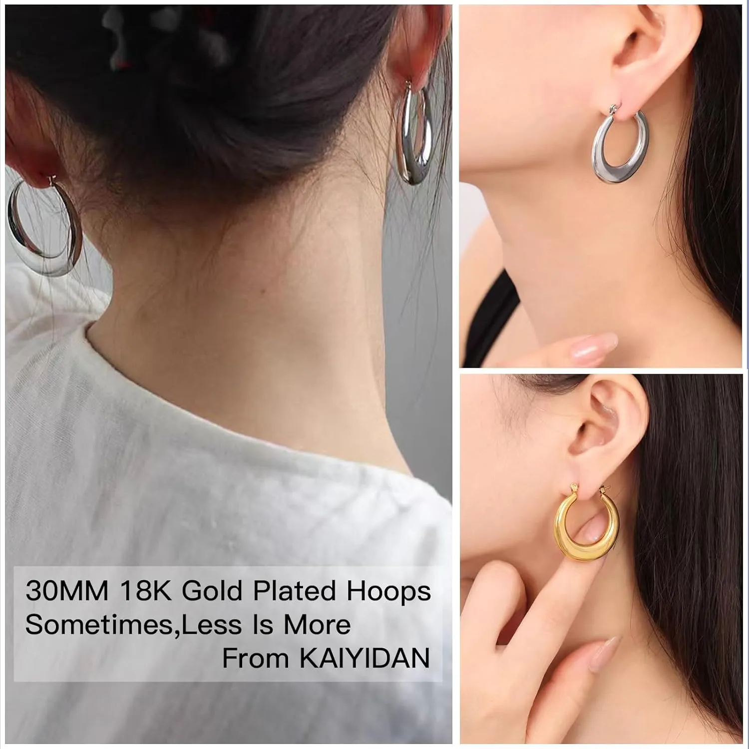 2 Pairs Gold/Silver Hoop Earrings For Women Set Trendy,14K Plated Gold Chunky Huggie Hoop Earings Pack,Oval Twisted Statement Silver Hoops,Fashion Jewelry Gift