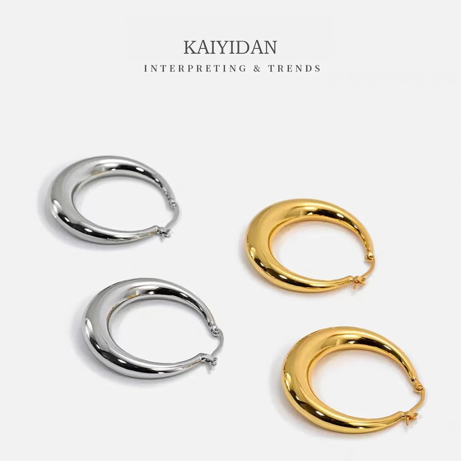 2 Pairs Gold/Silver Hoop Earrings For Women Set Trendy,14K Plated Gold Chunky Huggie Hoop Earings Pack,Oval Twisted Statement Silver Hoops,Fashion Jewelry Gift