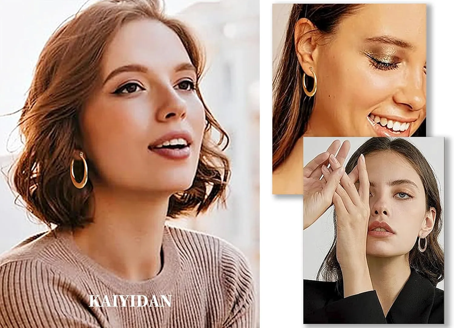 2 Pairs Gold/Silver Hoop Earrings For Women Set Trendy,14K Plated Gold Chunky Huggie Hoop Earings Pack,Oval Twisted Statement Silver Hoops,Fashion Jewelry Gift
