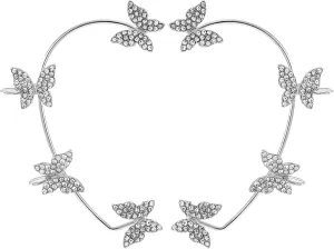 2 Pcs Butterfly Ear Cuffs, Silver Butterfly Earrings Rhinestone Cuff Earrings for Women No Piercing Shiny Ear Cuff Earrings for Women