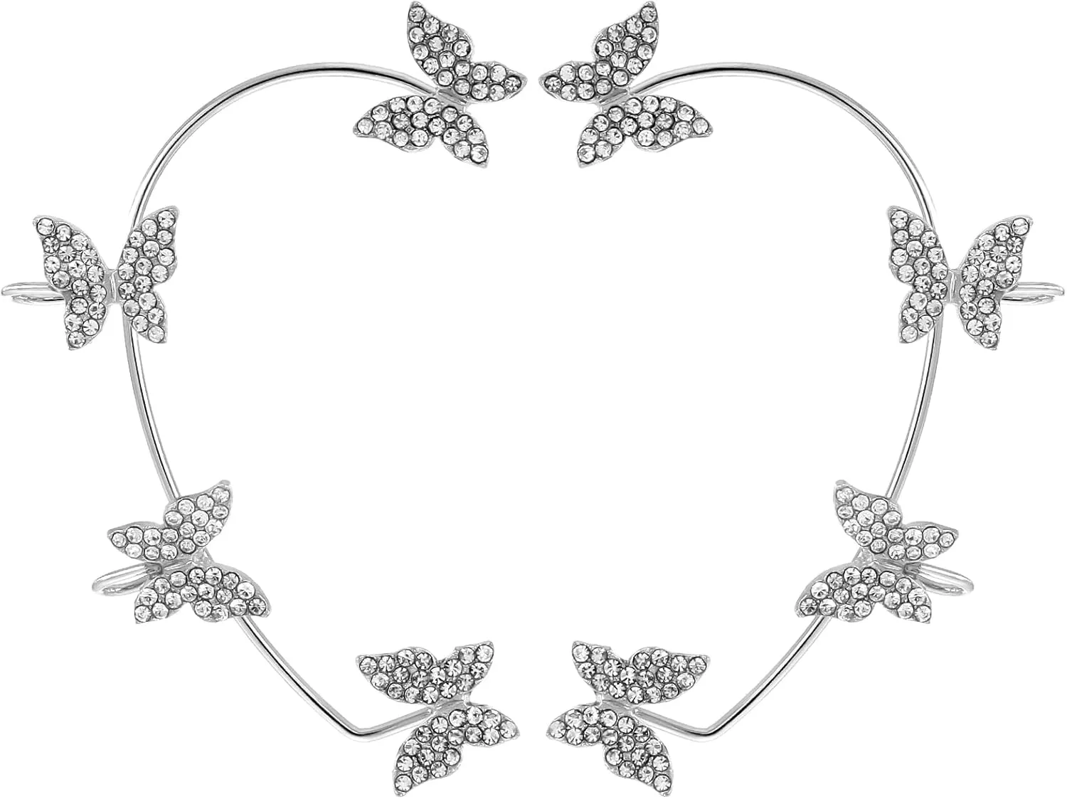 2 Pcs Butterfly Ear Cuffs, Silver Butterfly Earrings Rhinestone Cuff Earrings for Women No Piercing Shiny Ear Cuff Earrings for Women