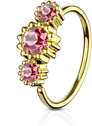 20 g 8 mm Surgical Steel Triple CZ Crystal Gemmed Nose Ring Jewelry & Cartilage Hoop Earring for Women or Men (Choose Color)