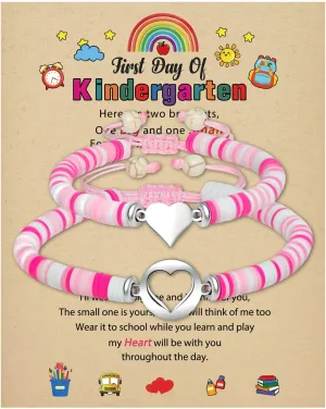 2025 Mommy & Me Matching Heart Bracelets - First Day of Kindergarten & Back to School Gift for Mom & Daughter