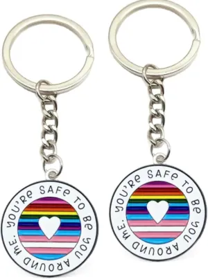 2025 Rainbow Enamel Keychains You're Safe To Be You Around Me Badge Keychains With Inspirational Quotes Suitable For Clothing Bags Jackets Hats And Decorative Accessories For LGBT People(2pcs)