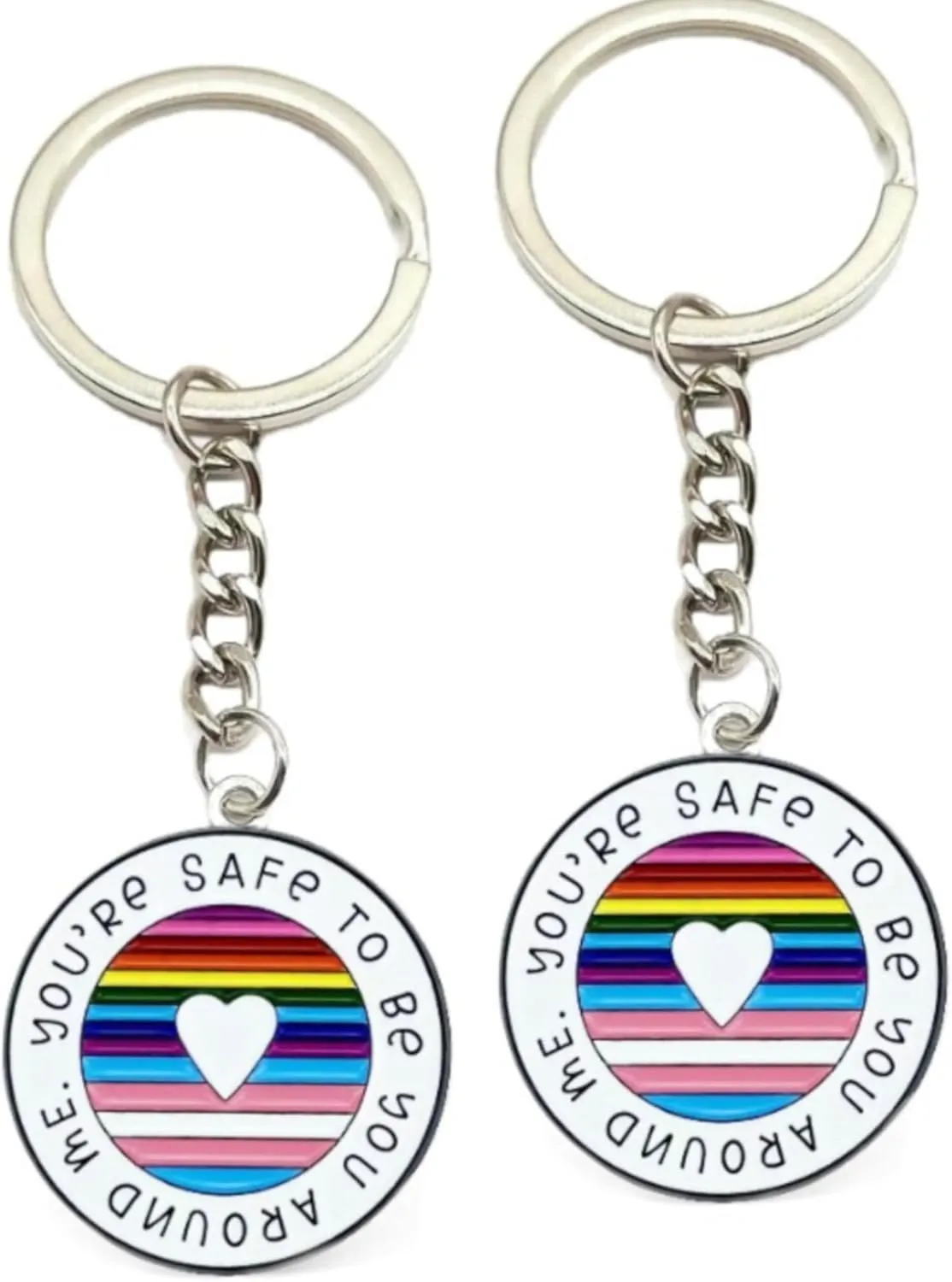 2025 Rainbow Enamel Keychains You're Safe To Be You Around Me Badge Keychains With Inspirational Quotes Suitable For Clothing Bags Jackets Hats And Decorative Accessories For LGBT People(2pcs)