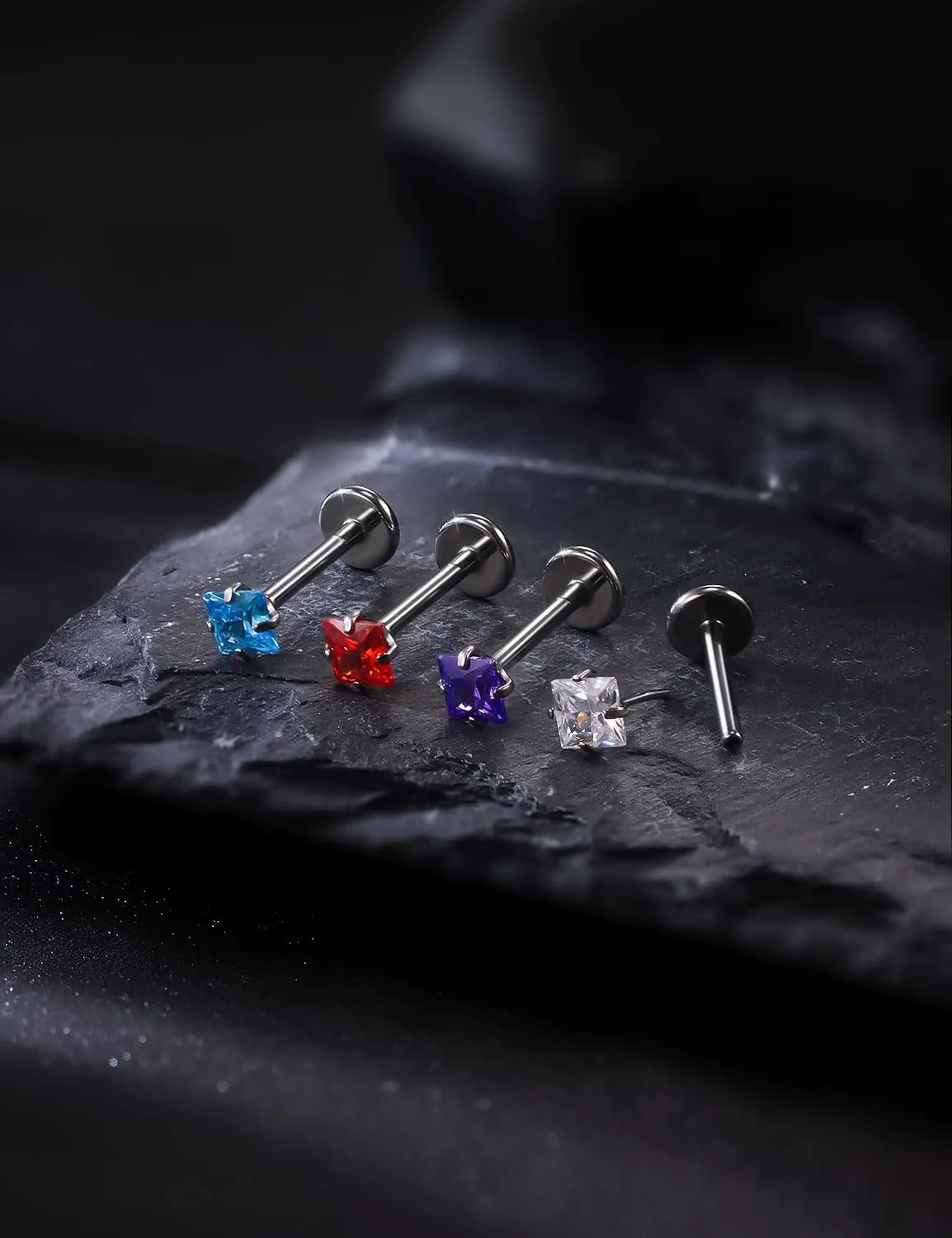 20G 18G 16G Titanium Threadless Flat Back Earrings Nose Ring Studs Tragus Labret Medusa Piercing Jewelry G23 Monroe Lip Ring Snake Bite Forward Helix Conch Cartilage Earrings Piercing Jewelry