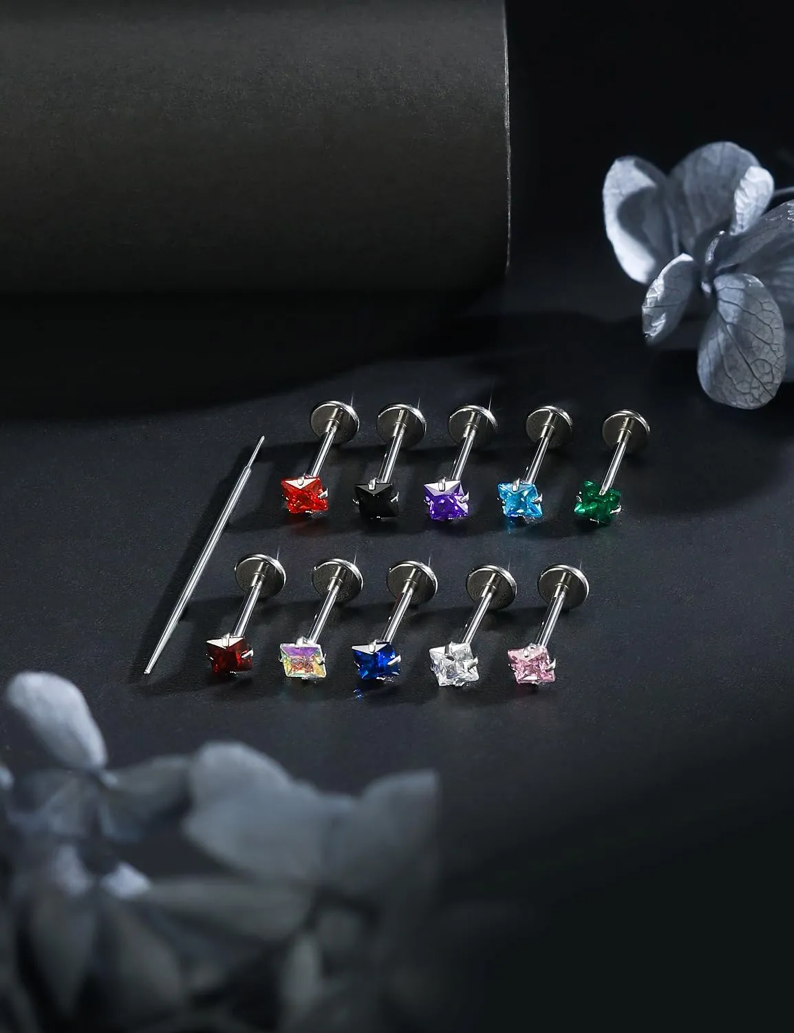 20G 18G 16G Titanium Threadless Flat Back Earrings Nose Ring Studs Tragus Labret Medusa Piercing Jewelry G23 Monroe Lip Ring Snake Bite Forward Helix Conch Cartilage Earrings Piercing Jewelry