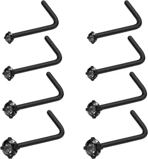 20G 18G Nose Rings Studs Stainless Steel Nose Rings for Women Men Round CZ Nose Bone L Shaped Screw Nose Stud Ring Set Nostril Piercing Jewelry Silver Gold Black