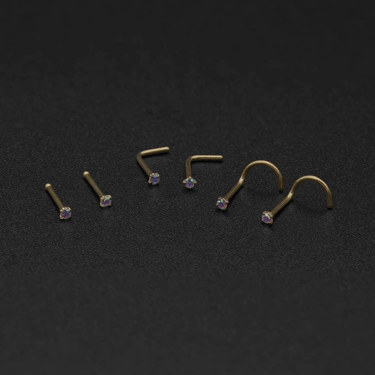 20G 18G Nose Rings Studs Stainless Steel Nose Rings for Women Men Round CZ Nose Bone L Shaped Screw Nose Stud Ring Set Nostril Piercing Jewelry Silver Gold Black