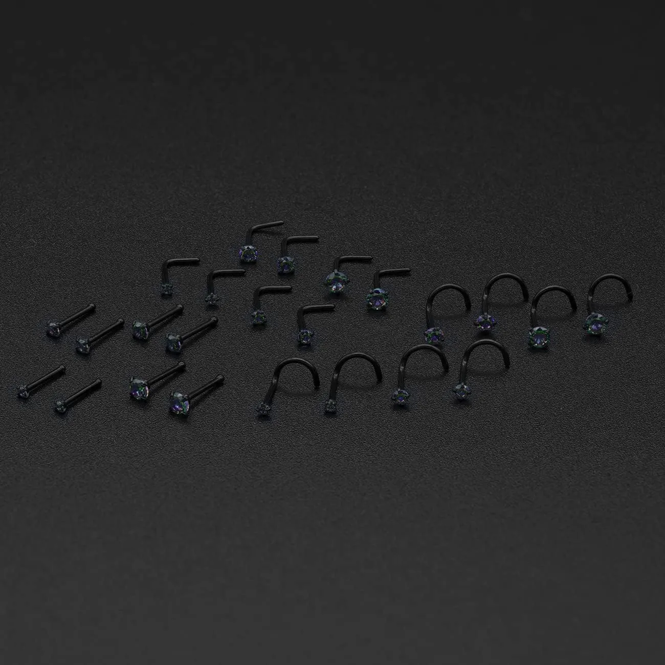 20G 18G Nose Rings Studs Stainless Steel Nose Rings for Women Men Round CZ Nose Bone L Shaped Screw Nose Stud Ring Set Nostril Piercing Jewelry Silver Gold Black