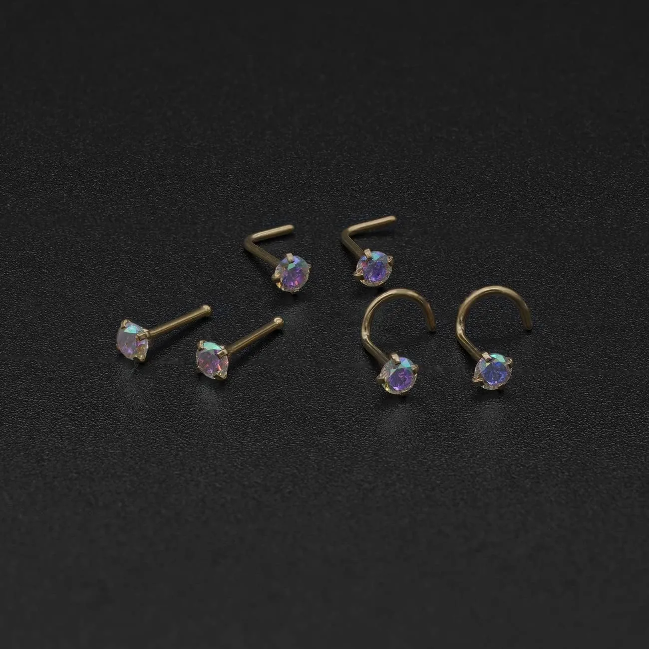 20G 18G Nose Rings Studs Stainless Steel Nose Rings for Women Men Round CZ Nose Bone L Shaped Screw Nose Stud Ring Set Nostril Piercing Jewelry Silver Gold Black