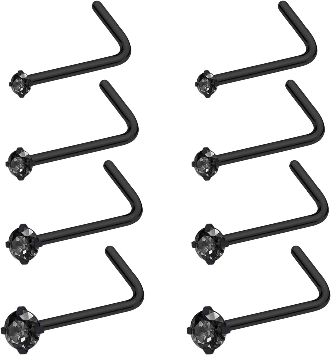 20G 18G Nose Rings Studs Stainless Steel Nose Rings for Women Men Round CZ Nose Bone L Shaped Screw Nose Stud Ring Set Nostril Piercing Jewelry Silver Gold Black