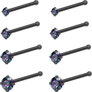 20G 18G Nose Rings Studs Stainless Steel Nose Rings for Women Men Round CZ Nose Bone L Shaped Screw Nose Stud Ring Set Nostril Piercing Jewelry Silver Gold Black