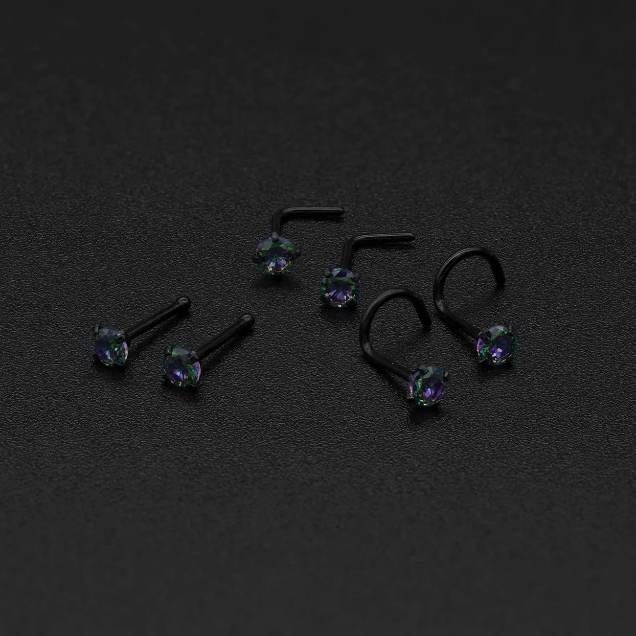 20G 18G Nose Rings Studs Stainless Steel Nose Rings for Women Men Round CZ Nose Bone L Shaped Screw Nose Stud Ring Set Nostril Piercing Jewelry Silver Gold Black