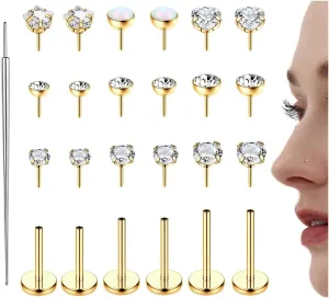 20G 18G Threadless Nose Studs for Women Men 316L Stainless Steel Monroe Lip Rings Labret Stud Push In Nose Ring Nostril Piecing Jewelry Opal CZ Flat Back Nose Stud 1.5mm 2mm 3mm