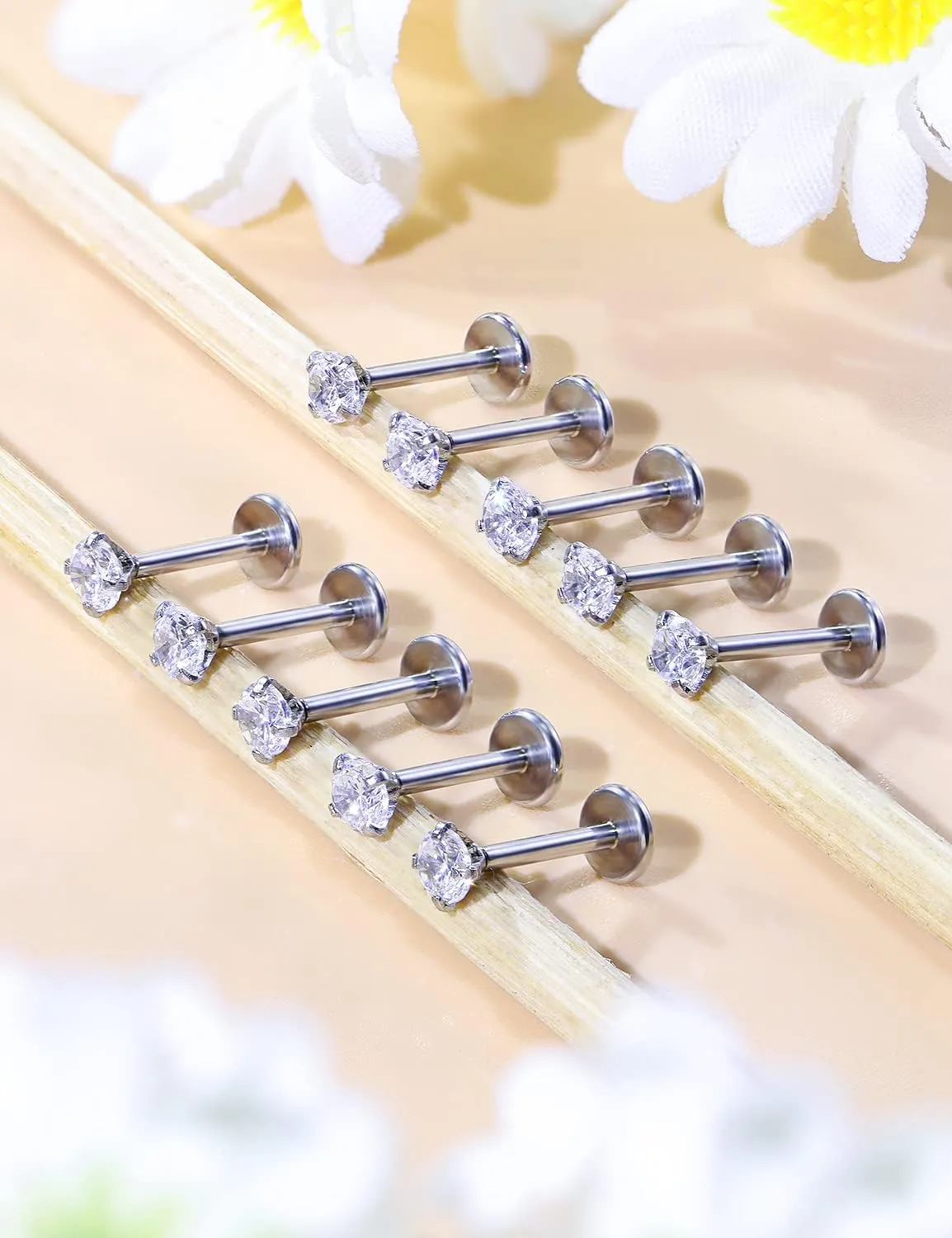 20G 18G Threadless Push in Nose Rings Studs Surgical Steel Pushin Nose Stud 3mm Round Crystal Nose Piercing Jewelry for Women Men
