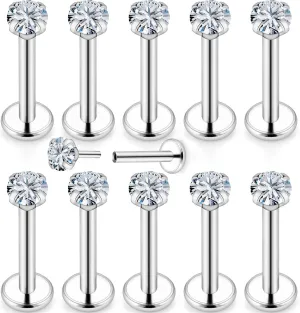 20G 18G Threadless Push in Nose Rings Studs Surgical Steel Pushin Nose Stud 3mm Round Crystal Nose Piercing Jewelry for Women Men